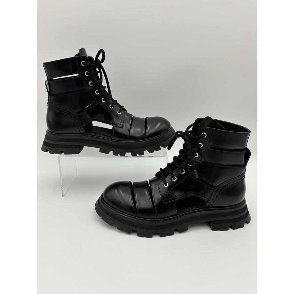 Alexander McQueen Wander Leather Cutout Combat Boots Black Size 39 / 9 - Picture 2 of 16